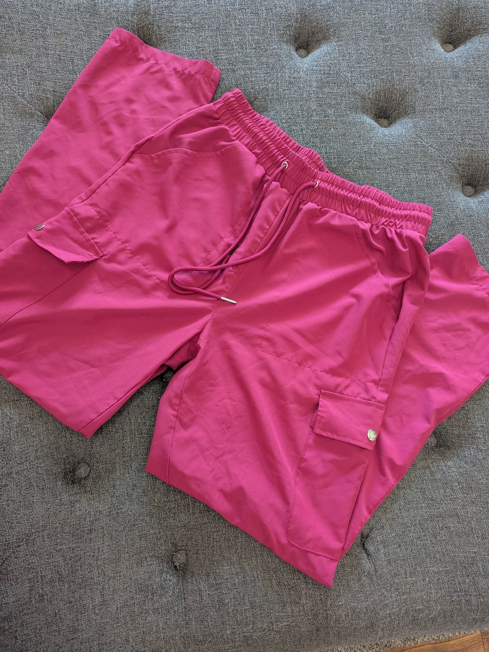 Women's Hot Pink Cargo Jogger Pants with Drawstring Waist